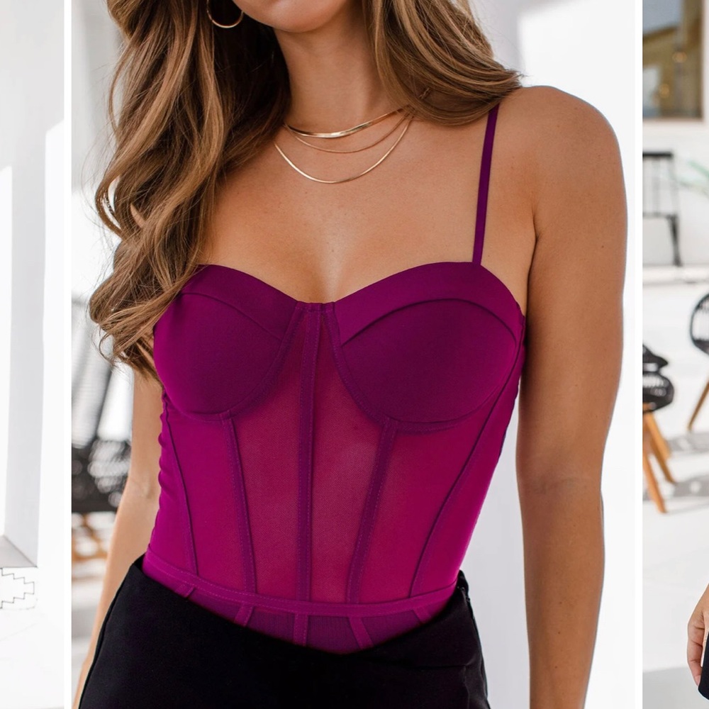 ShopPriceless Plum Mesh Corset in size S. Brand new with tag. Sold out online.